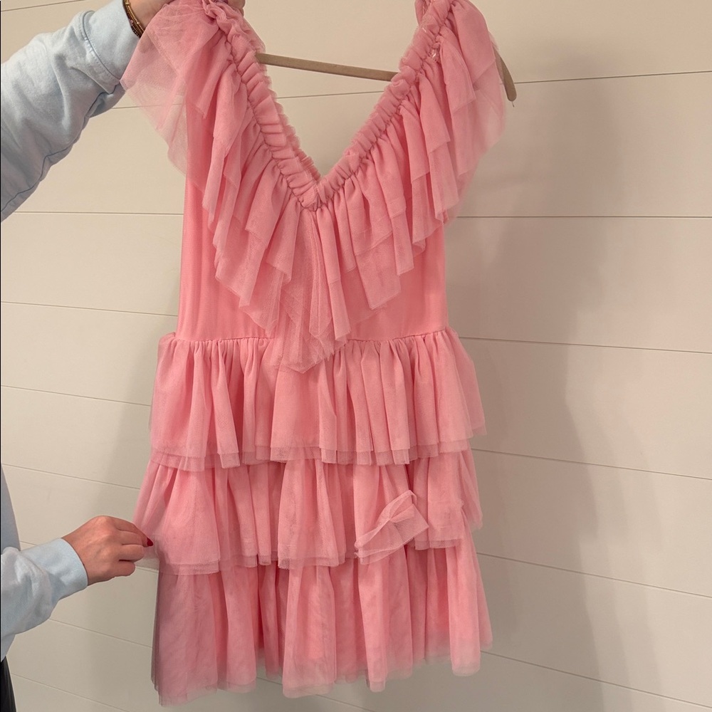 Women’s Pink Ruffled Sleeveless Dress